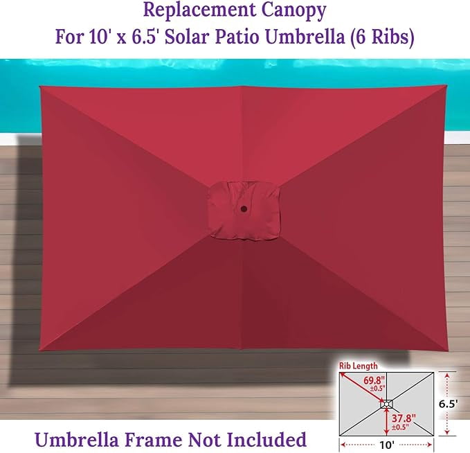 ALUVIERA 6-Rib 10'x6.5' Solar Patio Umbrella Replacement Canopy cover for Outdoor