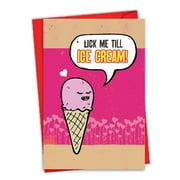 Funny Valentine's Day Greeting Card with 5 x 7 Inch Envelope (1 Card) Ice Cream - Animated Pink Ice Cream Cone with Hearts