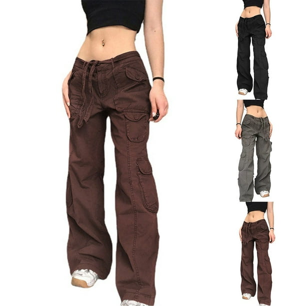  Ladies Autumn Winter High Waist Street Loose Cargo Pants Pockets  Jeans Trousers Womens Plus Size Casual Pants Elastic Waist (Black, S) :  Clothing, Shoes & Jewelry
