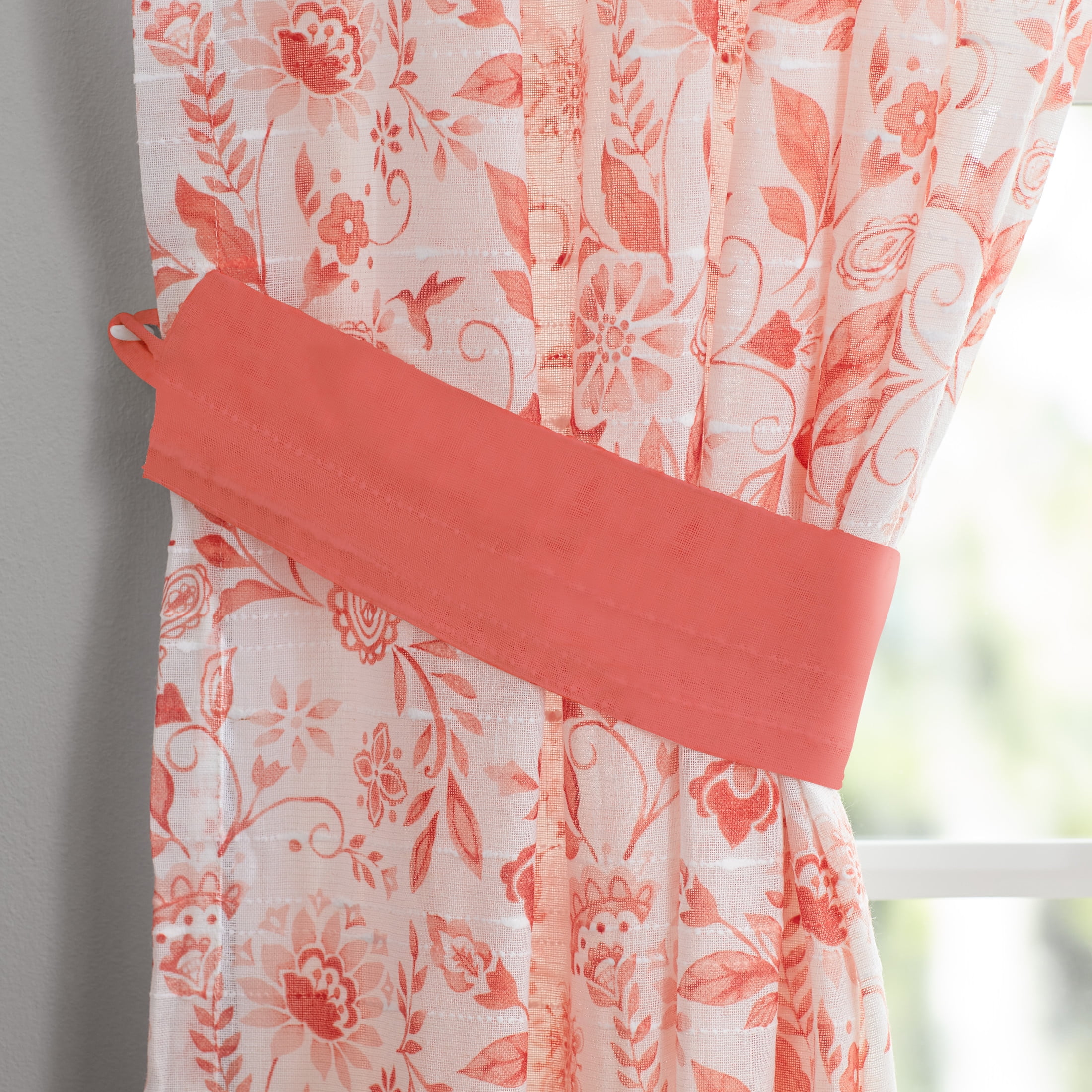 The Pioneer Woman Maize Sheer Curtain Panel, Coral, 1 Panel, 50"W x 84"L