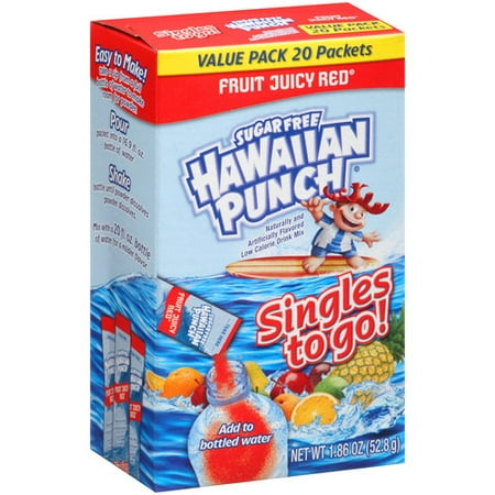 Hawaiian Punch Sugar-Free Fruit Juice Singles To-Go Drink Mix, 1.86 Oz., 20