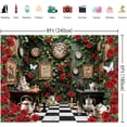 thumbnail image 6 of 8x6FT Wonderland Backdrop Wonderland Tea Party Photo Background Green Leaves Checkerboard Girls Kids Birthday Party Decorations Banner Booth Props, 6 of 8