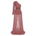thumbnail image 4 of Hansber Women's One Shoulder Lyrical Dance Dress Flared Sleeve Leotard Dress Contemporary Dancewear Dusty Pink S, 4 of 7