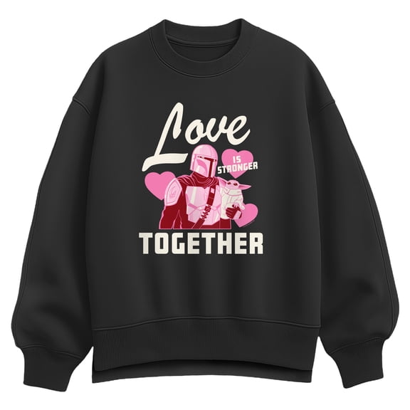 Star Wars - Grogu Mando Love Is Stronger Together Oversized Fleece Crew Sweatshirt