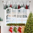 thumbnail image 3 of Christmas Tree Tie Up Valances Curtain, Red Black Plaid Christmas Snowflakes Adjustable Rod Pocket Short Window Treatment Tie Up Curtains Valances for Kitchen Living Room Bathroom 42x12 Inches, 3 of 9