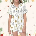 thumbnail image 2 of Bjutir Girl Pajamas Casual Christmas Printed Button Down Collar Short Sleeve Top Shorts Pajama Set Crew Neck Cute Print Kids Sleepwear,4-5 Years, 2 of 5