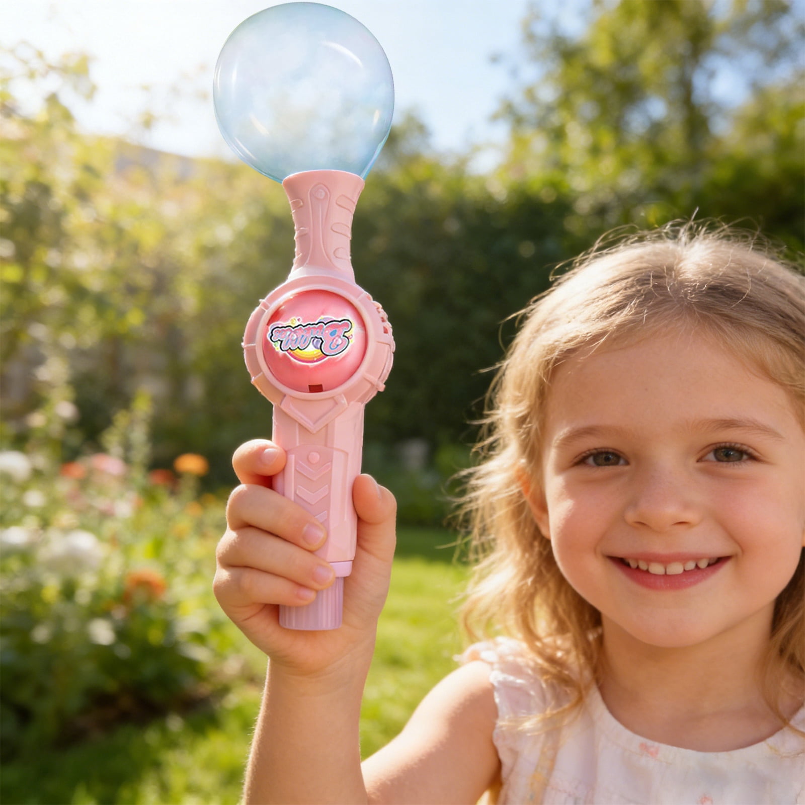Rechargeable Bubble Smoke Magic Wand with Lights and Music, Bubble Blowing Machine with 70ml Solution and Mist Effect ABS Design, USB Powered Interactive Party Favor (Pink)