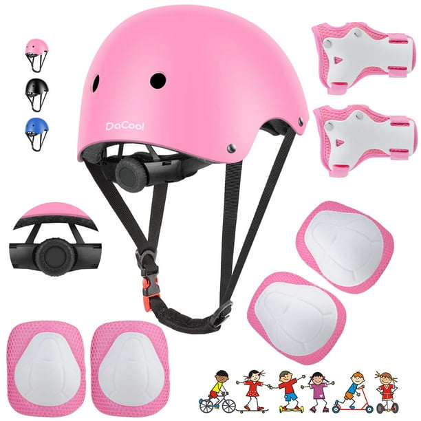 Set de protección DaCool para niños, casco de bicicleta y monopatín, color rosa