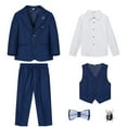 thumbnail image 3 of LIIPEE Boys Outfits Formal Tuxedo Wedding Ring Bearer 6 Piece Slim Fit Dresswear Suit Set Boys Casual Daily Outfit,Blue,5-6 Years, 3 of 9