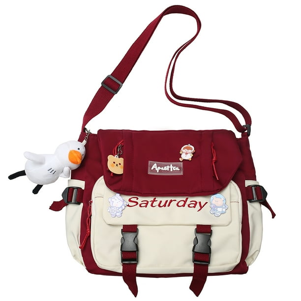 Bolso Escolar para Mujer Bolso Bandolera Con Múltiples Bolsillos Y Bolso para Libros (rojo)