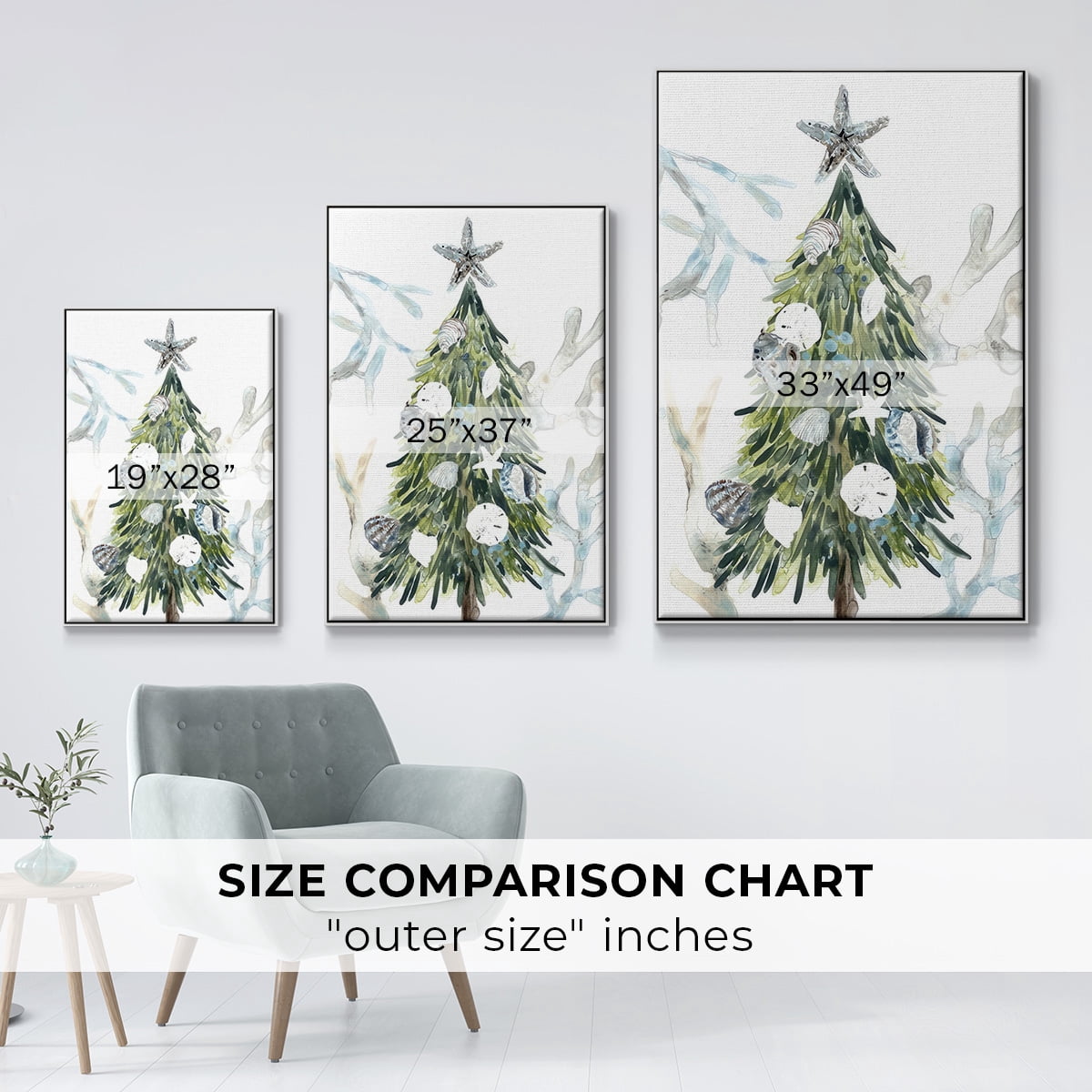 Coastal Christmas Shell Collection B - Framed Gallery Wrapped Holiday Canvas - 25 x 37 - White Frame
