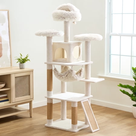 VIBRANT LIFE 73″ LARGE MULTI-FUNCTIONAL CAT TREE WITH CONDO, HAMMOCK AND SCRATCHING POSTS, BEIGE