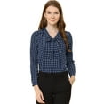 thumbnail image 1 of Blusa elegante de la camisa del trabajo de la manga larga del soplo de la tela escocesa del cuello de la pajarita de las mujeres Azul XL, 1 of 6