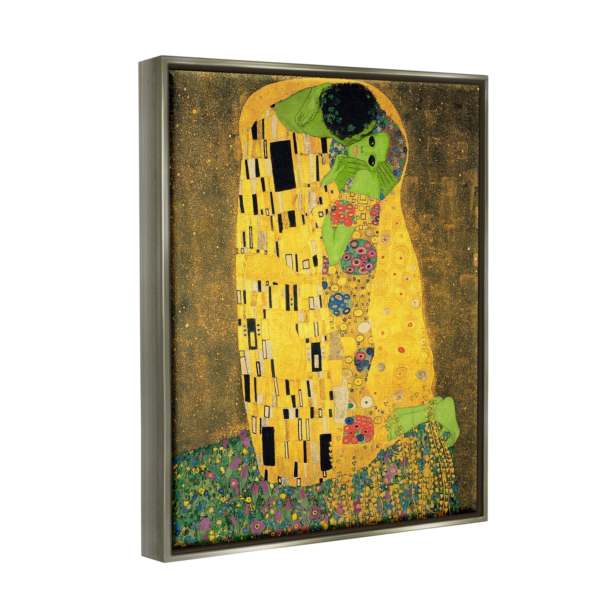 Stupell Industries Funny Classic Klimt Aliens Fairy Tales & Fantasy Painting Gray Floater Framed Art Print Wall Art