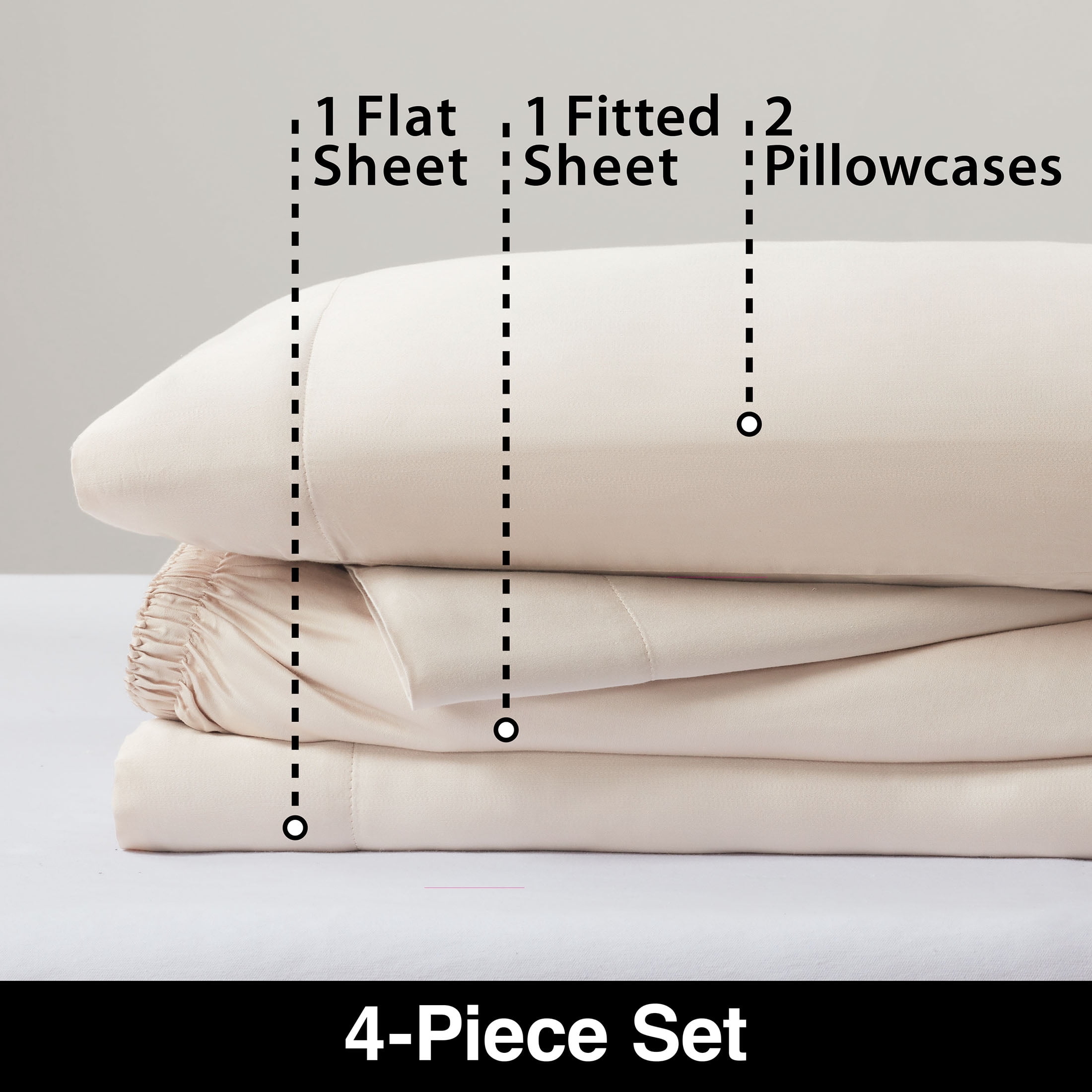 Allswell Soft & Silky 4-Piece Cream Glaze Rayon Derived from Bamboo Sateen Bed Sheet Set, Full