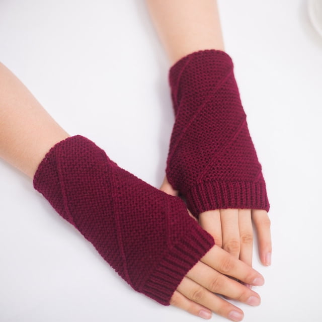 Gants Mitaines à Moins de 5 $ Rouges Femme Fille Tricotés Sans Doigts Garder au Chaud Gants d'Hiver Doux Chauds Mitaine
