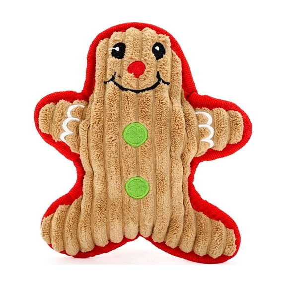 Christmas Squeaky Dog Toy, Stuffed Gingerbread Man Interactive Plush Chew Toy for Puppies Small Dogs, Oral Care and Boredom Relief