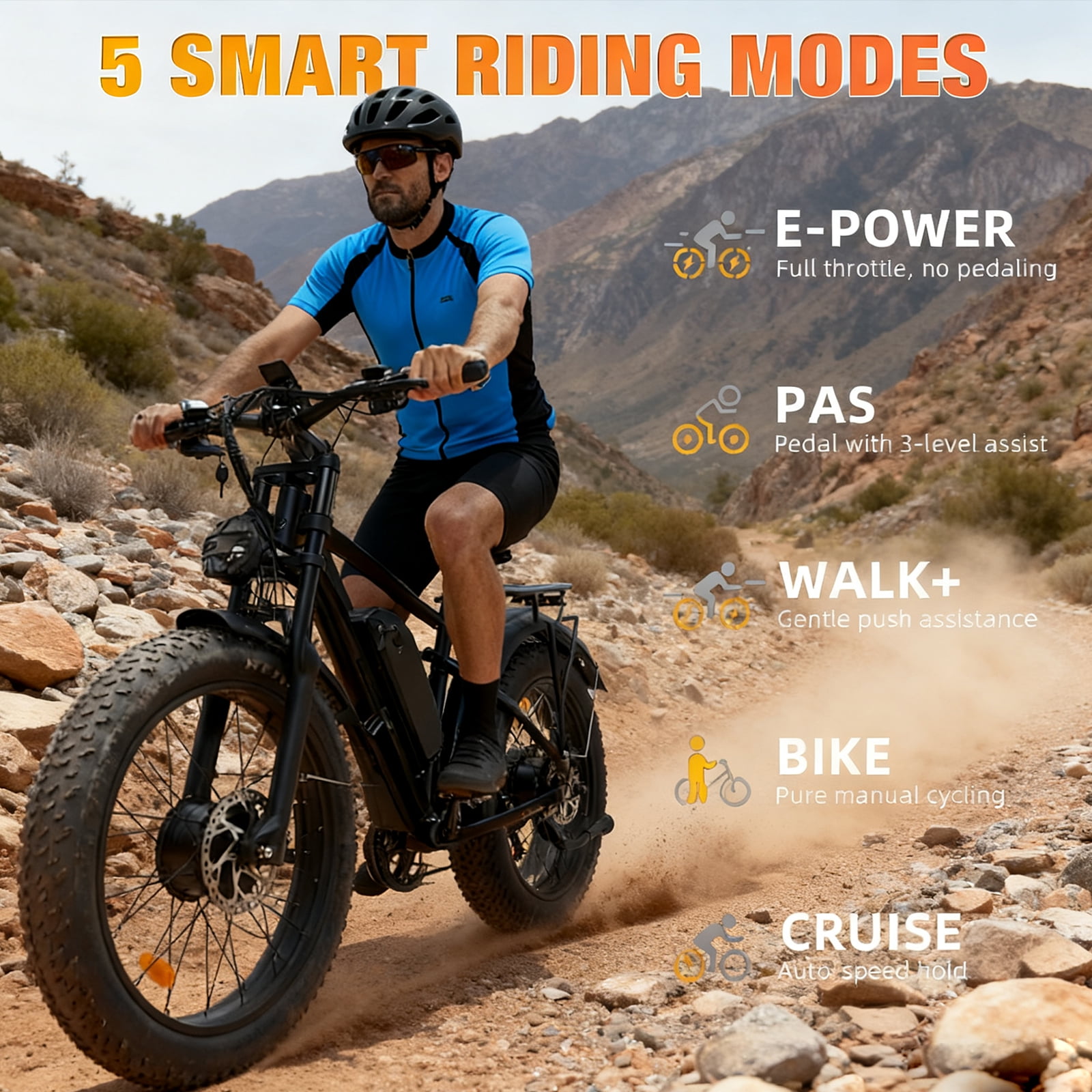 Electric Dirt Bike for Adults,5000W Peak 52V 25AH Dual Motor Ebike,40-50MPH E-Bicycle,24" Fat Tire All Terrain,Front Suspension & Hydraulic Disc Brake,7-Speed Long Range for Gift