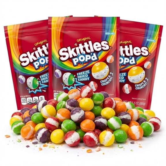 ASSORTIT X Skittles POP’D Freeze Dried Candy, Original Flavors, Crunchy Fruity Candy Snack, Bulk 3 Pack (5.5 Oz Each, Total 16.5 Oz), Resealable Bags