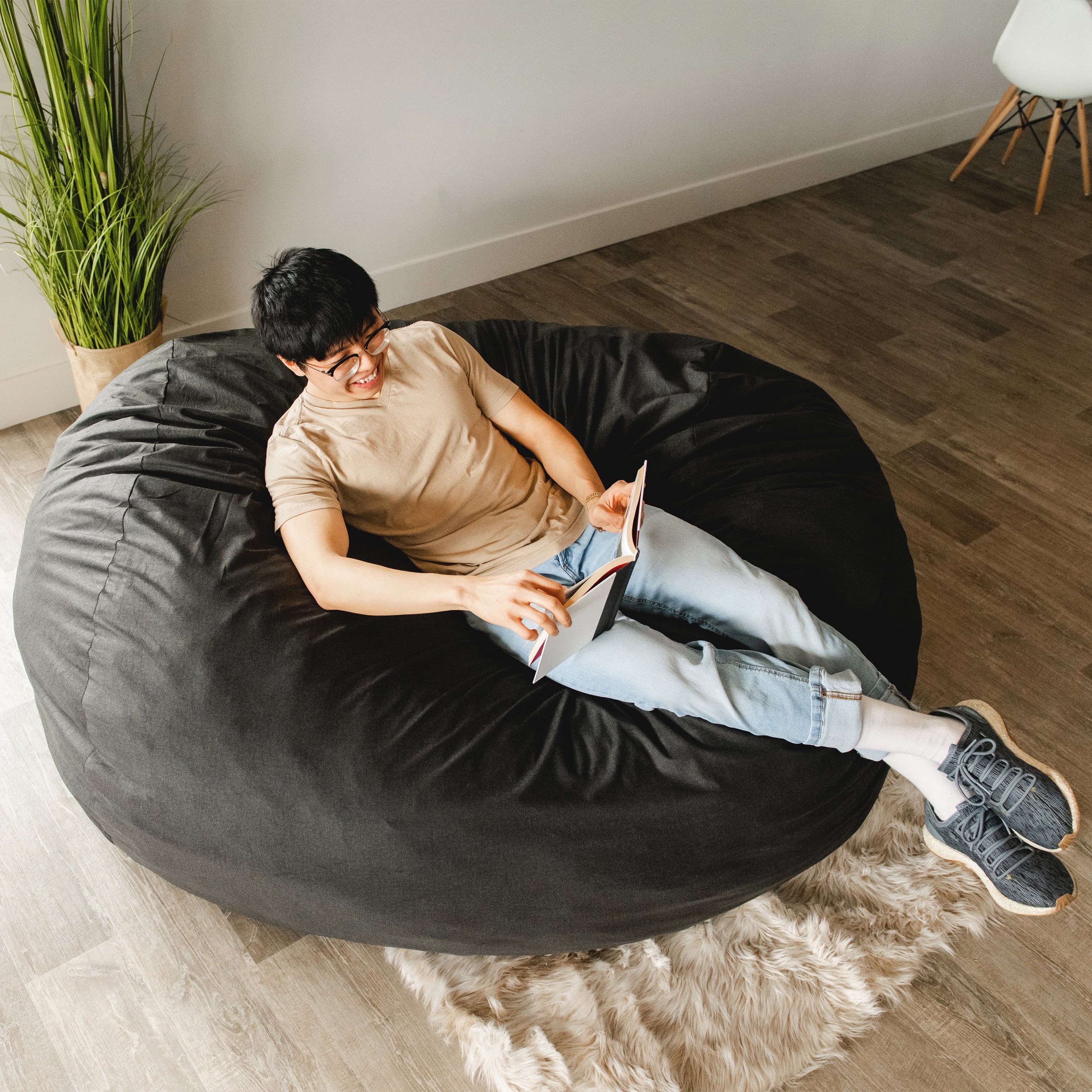 Amazon.com: Big Joe Fuf XXL Foam Filled Bean Bag Chair with Removable  Cover, Fog Lenox, Durable Woven Polyester, 6 feet Giant : Home & Kitchen
