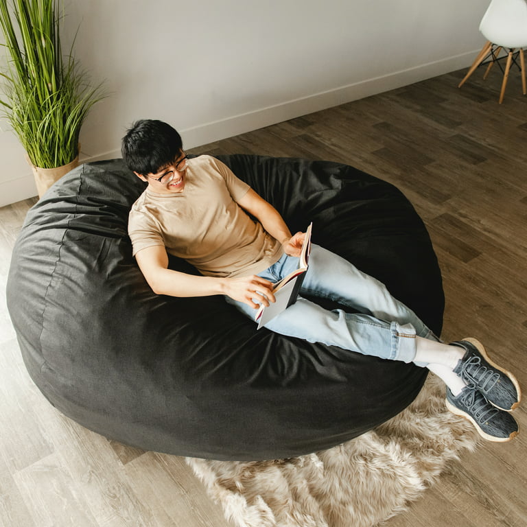  Big Joe Fuf XL Foam Filled Bean Bag Chair with Removable Cover,  Black Lenox, 5ft Giant & Bean Refill 2Pk Polystyrene Beans for Bean Bags or  Crafts, 100 Liters per Bag 