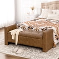 thumbnail image 2 of Homiyad Storage Ottoman Bench with Soft Closing Hinged Lid, Faux Leather Upholstered Bench with Button Tufted Design and Armrests for Living Room, Brown, 2 of 8