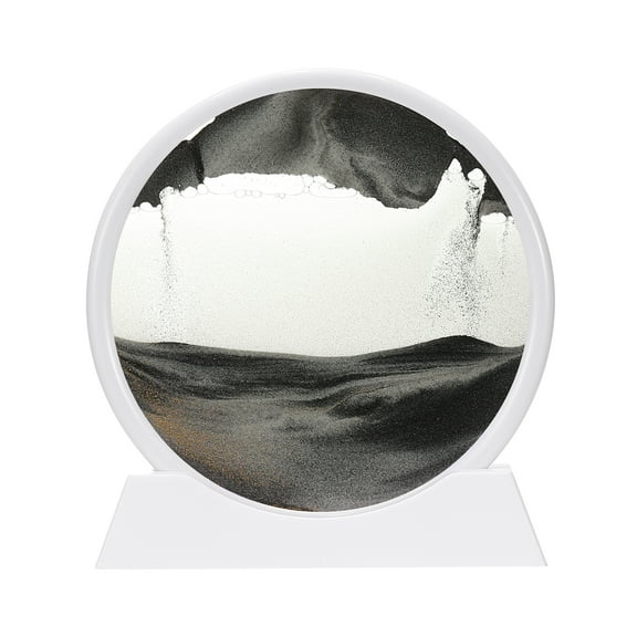 Uxcell Moving Sand Art Liquid Motion, 7" Round Glass 3D Display Frame for Relaxing Office Home Decor, Black(White Frame)
