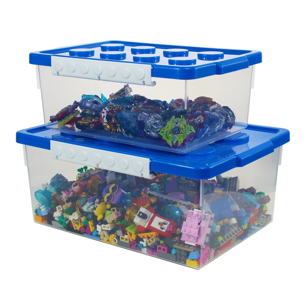 Bins & Things Toy Organizer Set of 2 Large and Small Brick Shaped Storage Containers for