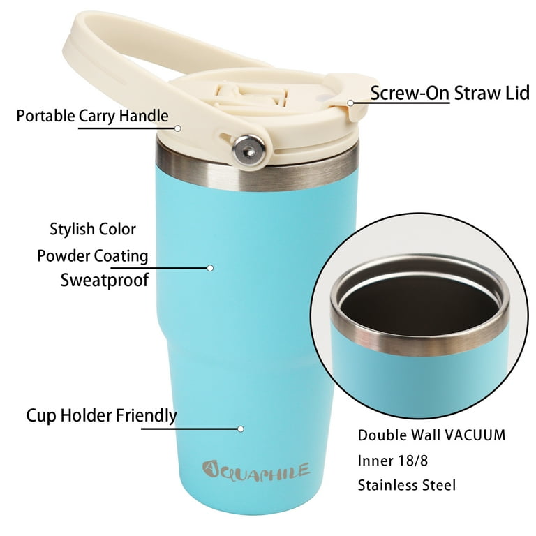 Aquaphile 20 oz Insulated Water Bottles with Straw Lid, Double Walled Vacuum Stainless Steel Travel Tumbler with Handle and Straw, Wide Mouth Thermos