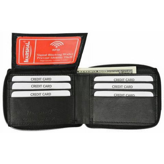 RFID Blocking Soft Premium Leather Zip Around ID Bifold Wallet RFID P 1256