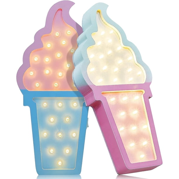 2 piezas Helado San Valentín Romance Atmósfera Luz San Valentín Romance Lámparas Luces de noche LED con pilas para decoración de fiesta de cumpleaños (azul-rosa)