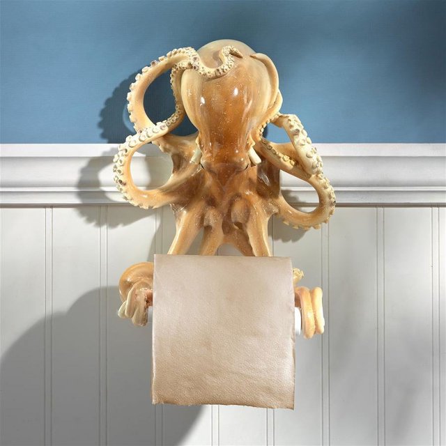 Design Toscano JQ8834 Support-Tentacles Pieuvre Rouleau de Papier Toilette de Plage - Décoration Murale de Salle de Bain, Multicolore