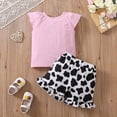 thumbnail image 6 of Hienoo Girls Summer Outfits Cow Letter Print Flutter Sleeve T-Shirt Shorts Set, 6 of 6