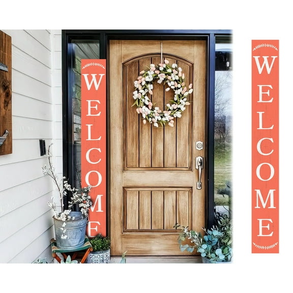 72in Coastal Coral Welcome Porch Sign | Rustic Farmhouse Outdoor Decor