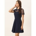 thumbnail image 4 of Vestido De Mujer Retro Con Cuello Peter Pan Y Mangas De Malla Azul Oscuro L, 4 of 5