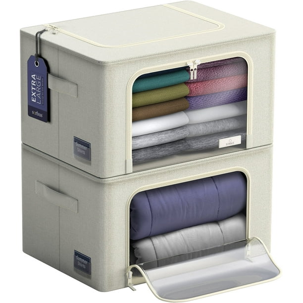 Sorbus Organizador de Caja de Almacenamiento Plegable - Beige Grande