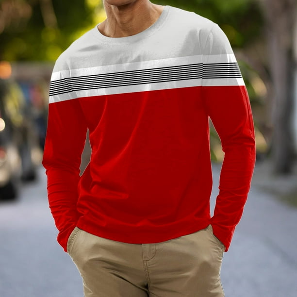 Blusas y camisas de manga larga con cuello redondo para hombre, blusa informal de manga larga con cuello redondo y estampado, camiseta tipo jersey para hombre.