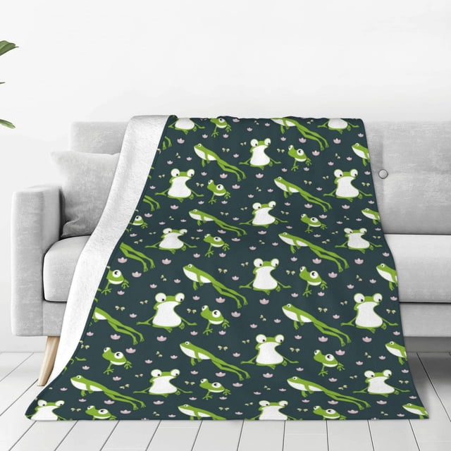 Fotbe Green Frogs Manta de Franela Acolchonada con Estampado, Súper Suave y Esponjosa, Extra Grande para Sofá, Cama, Uso Todo el Año-50"x40"