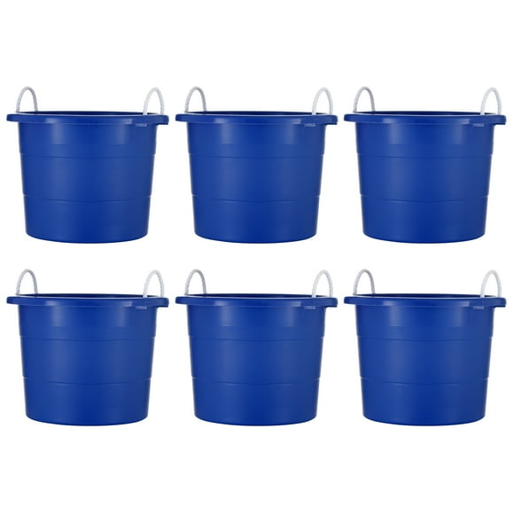 United Solutions 19 Gallon Plastic Utility Tub w/ Rope Handle, Blue, 6 Pack