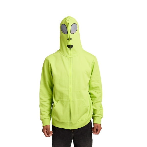 Alien Mask Men's Green Long Sleeve Cosplay Hoodie -Small