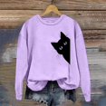 thumbnail image 2 of Sweatshirt for Women Trendy Pullover Long Sleeve Crewneck With Cute Cat Print Womens Tops,Light Purple,3XL, 2 of 4