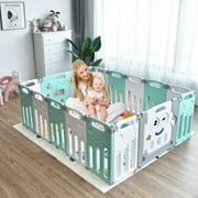 16-Panel Foldable Baby Playpen Kids Activity Centre-Green
