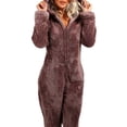 thumbnail image 3 of DYMADE Women Plus Size Plush Thickened Woolen Jumpsuit Fleece Terry Hooded Homewear Pajamas, 3 of 4