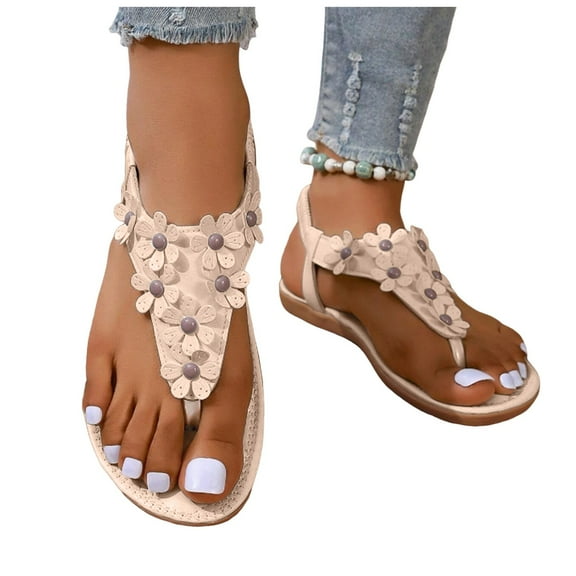 Flower Flip Flop Sandals for Women 2025 Summer Beach Casual Leather Flats Gladiator Thong Dress Sandals