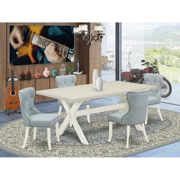 East West Furniture X-Style 5-piece Wood Dining Room Table Set in Linen White