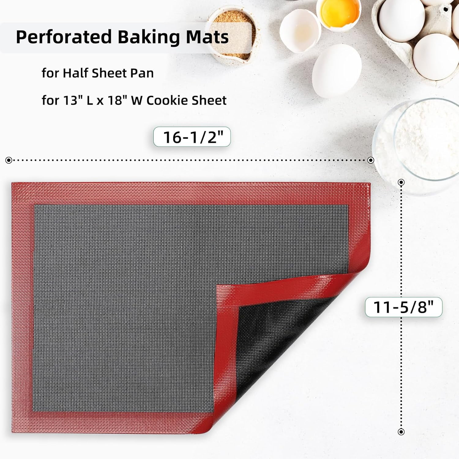 Silicone Baking Mat with Microperforated, 2 PCS Perforated Mats/Oven Liners for 13" x 18" Half Sheet Pan, Reusable Air Mesh Cookie/Eclair/Bread/Pizza/Pastry