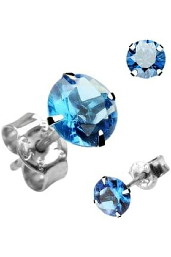 Pair of .925 Sterling Silver Earring Martini Stud Earring w/Round Light Saphire 7MM Cubic Zirconia
