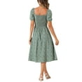 thumbnail image 3 of INSPIRE CHIC Women's Smocked Dress Square Neck Ruffled Hem Floral Dress L Gray Green, 3 of 6