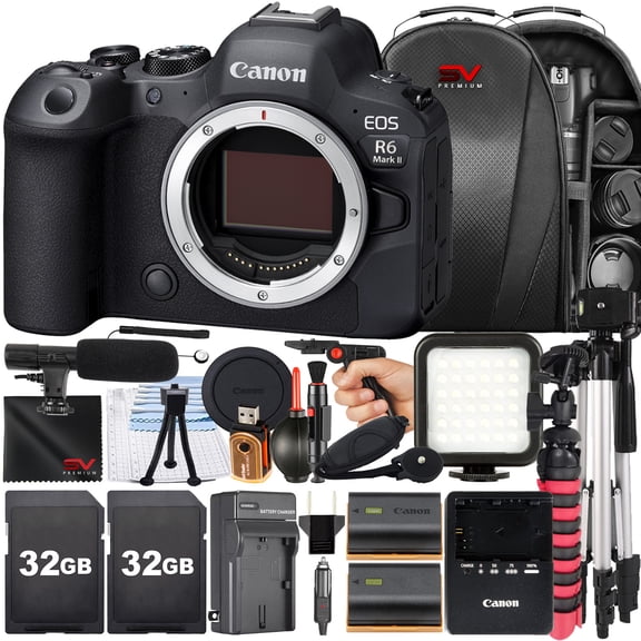 Canon EOS R6 Mark II Mirrorless Camera (Body Only) with 2 Pack 32GB Memory Card   Case   LED Flash   SV Premium Accessory Bundle (International Version)