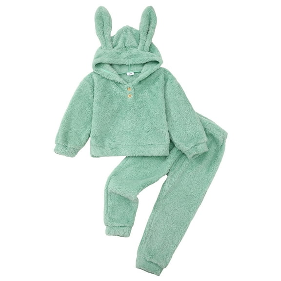 2T Baby Girls Outfits 3T Girls Fall Winter Pant Sets Toddler Girls Long Sleeve Solid Color Hooded Top Pants 2PCS Set Green